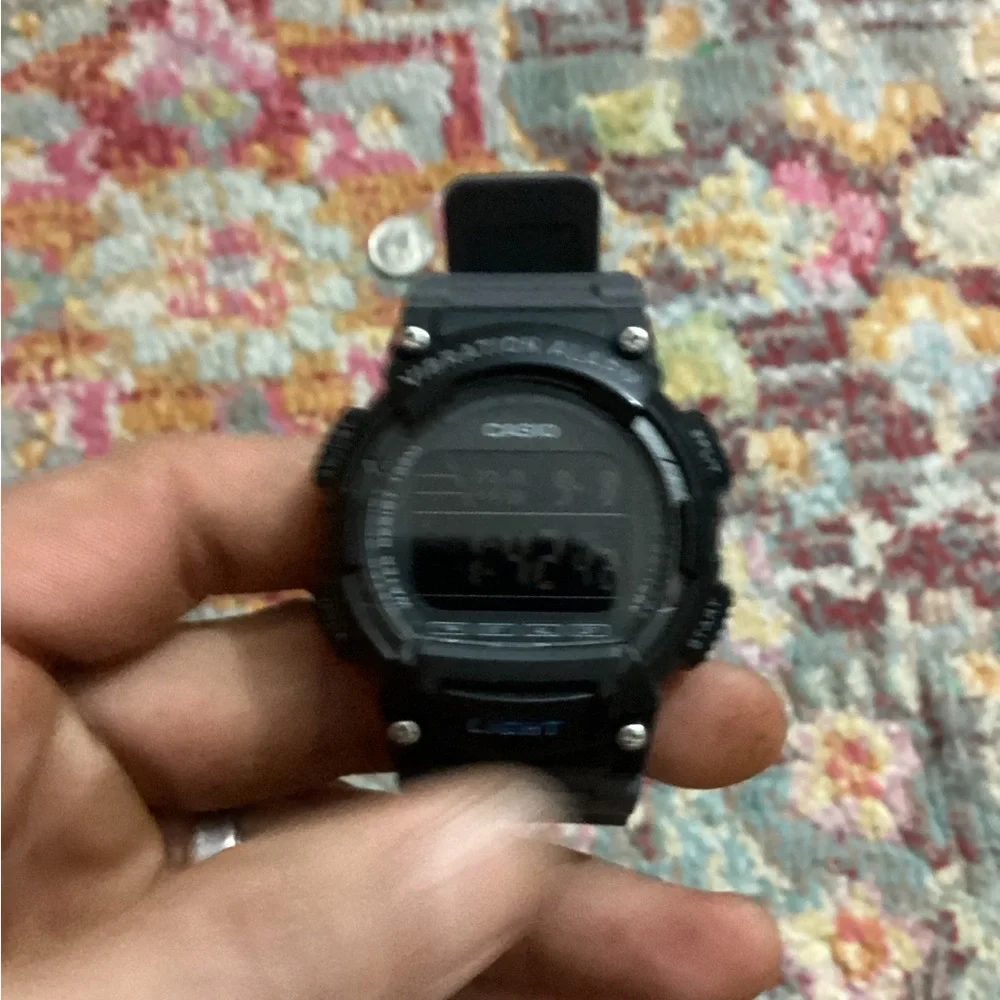 Casio Black Digital Vibration Alarm Watch with Blue Accent